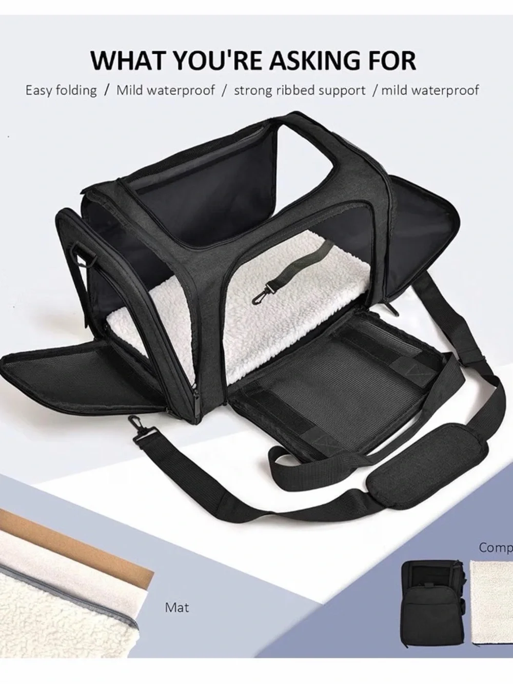 Black Large Portable & Foldable Cat/Pet Carrier with Shoulder Strap  25# Limit